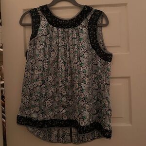 Anna Sui Black and Green Floral Blouse